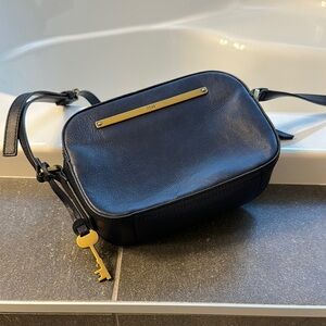 Fossil Black and Gold Crossbody Bag with Adjustable Strap